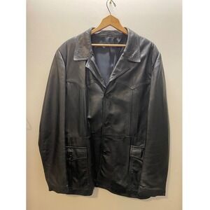 Vintage Echtes Leder Black Leather Car Coat Jacket Mens Size 56 XL